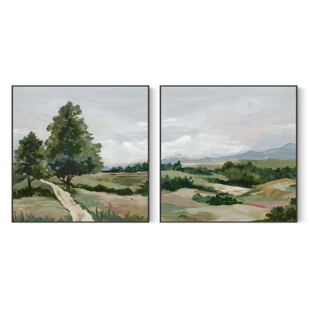 Quiet Path Through Open Fields & Gentle Hills Under Cloudy Skies, Set Of 2-by-Lera-wall-art-print-canvas-poster-framed-Gioia