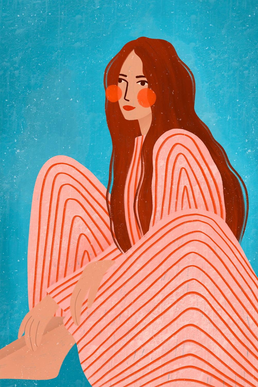 Serene Striped Woman-by-Bea Muller-wall-art-print-canvas-poster-framed-Gioia