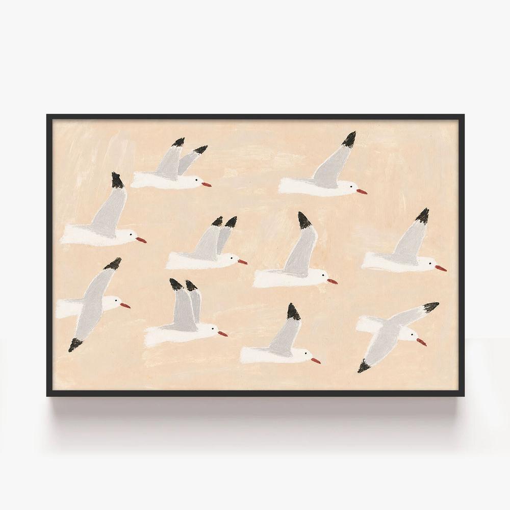 silver gulls-by-Lady Hana-wall-art-print-canvas-poster-framed-Gioia