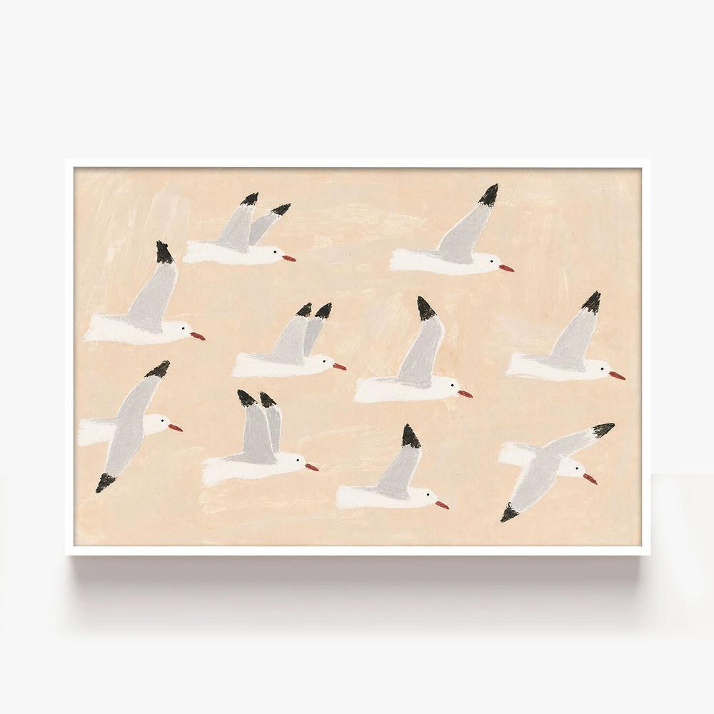 silver gulls-by-Lady Hana-wall-art-print-canvas-poster-framed-Gioia