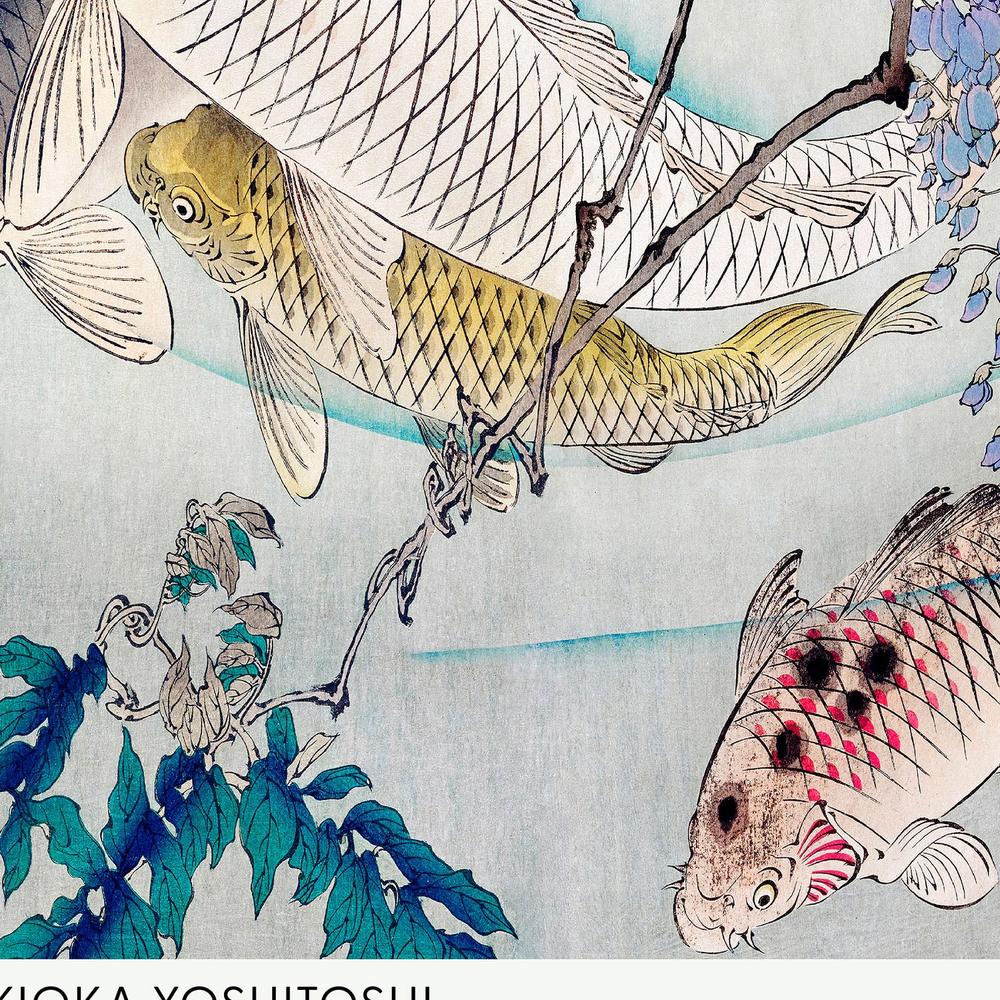Six Carp Swimming Beneath Wisteria (1889)-by-Tsukioka Yoshitoshi-wall-art-print-canvas-poster-framed-Gioia