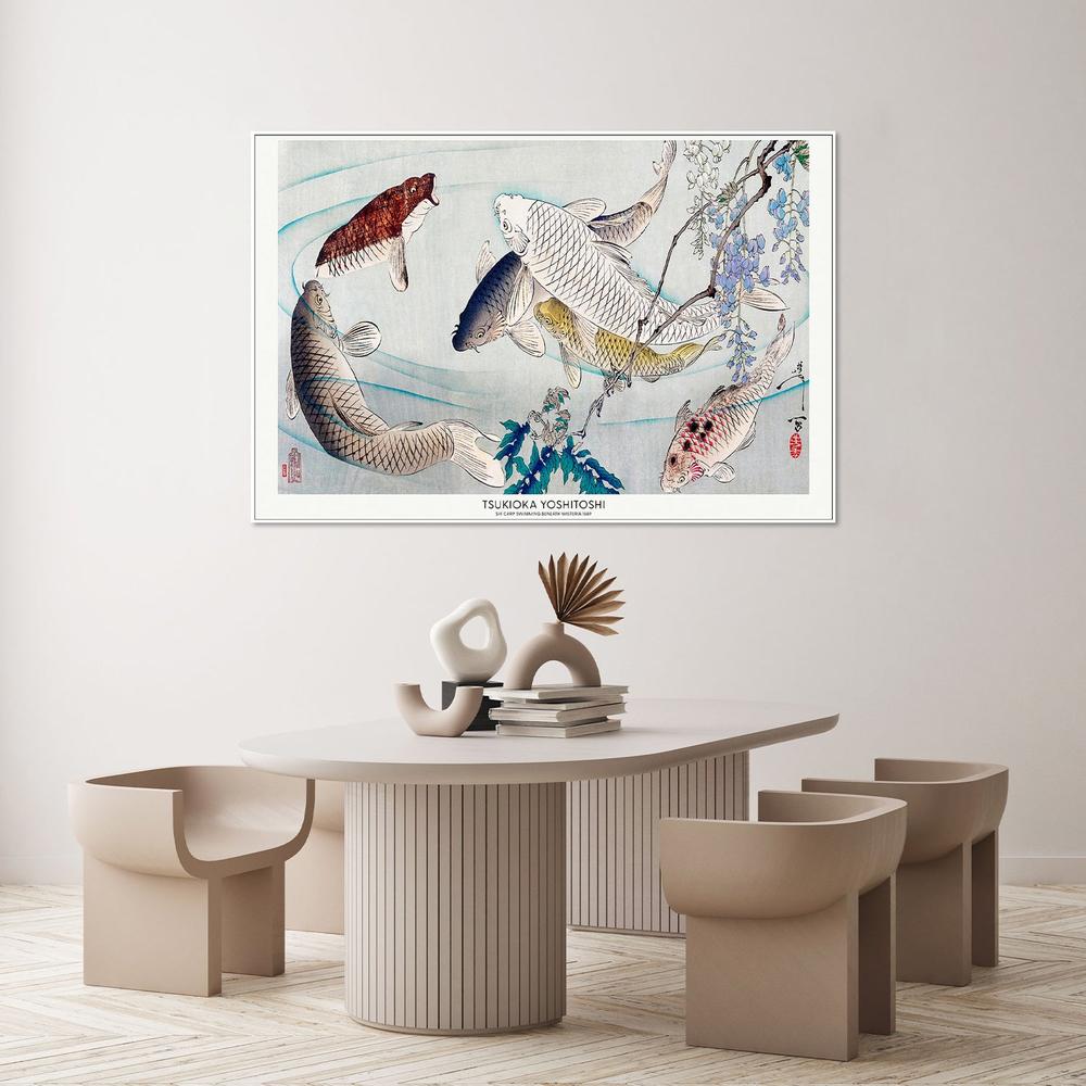 Six Carp Swimming Beneath Wisteria (1889)-by-Tsukioka Yoshitoshi-wall-art-print-canvas-poster-framed-Gioia