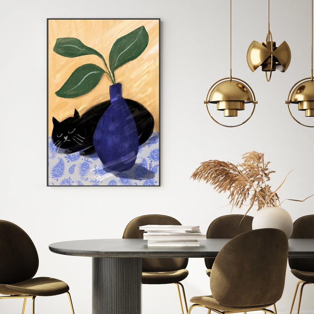 Sleeping Black Cat-by-Dirkie Nell-wall-art-print-canvas-poster-framed-Gioia