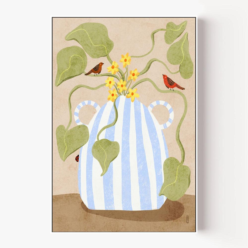 Spring Flowers and Birds-by-Dirkie Nell-wall-art-print-canvas-poster-framed-Gioia