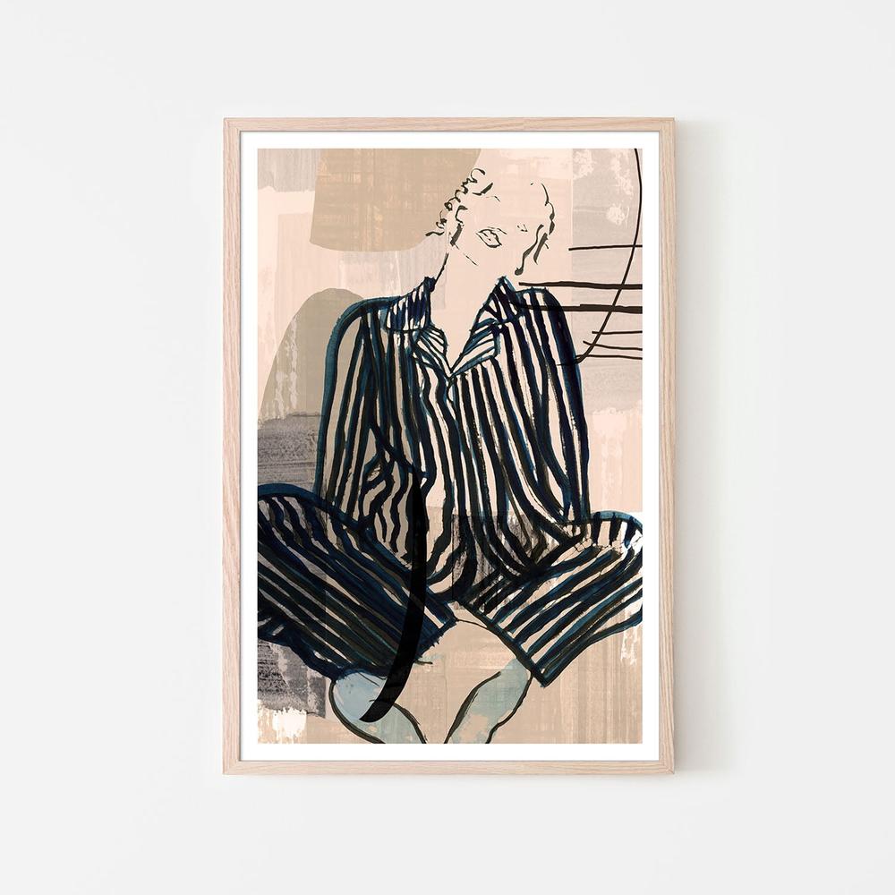 Striped Pajama Lounging Casa-by-cartissi-wall-art-print-canvas-poster-framed-Gioia