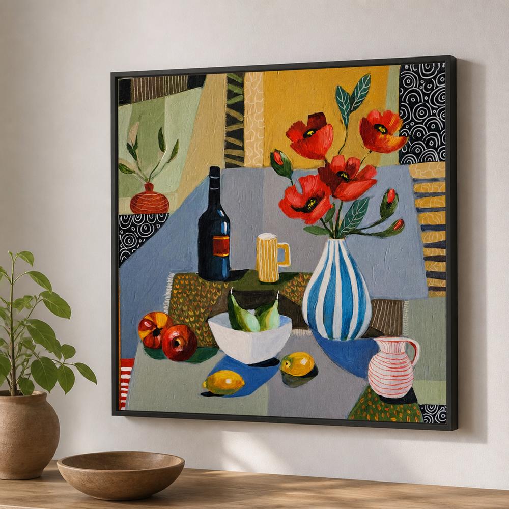 Striped Vase with Poppies-by-Susan Trudinger-wall-art-print-canvas-poster-framed-Gioia