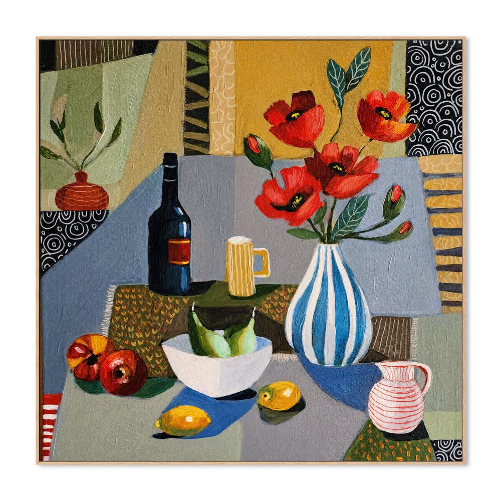 Striped Vase with Poppies-by-Susan Trudinger-wall-art-print-canvas-poster-framed-Gioia