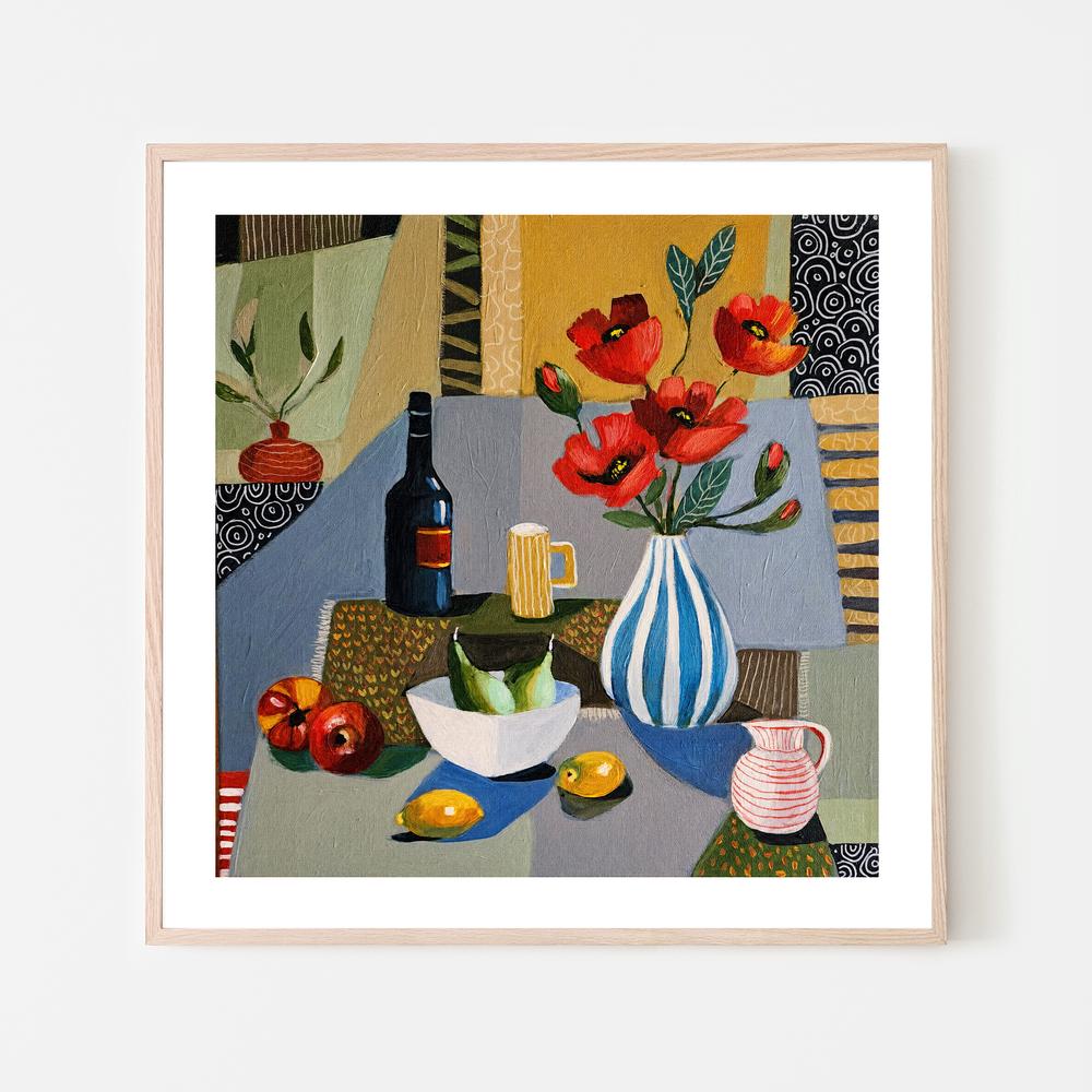 Striped Vase with Poppies-by-Susan Trudinger-wall-art-print-canvas-poster-framed-Gioia