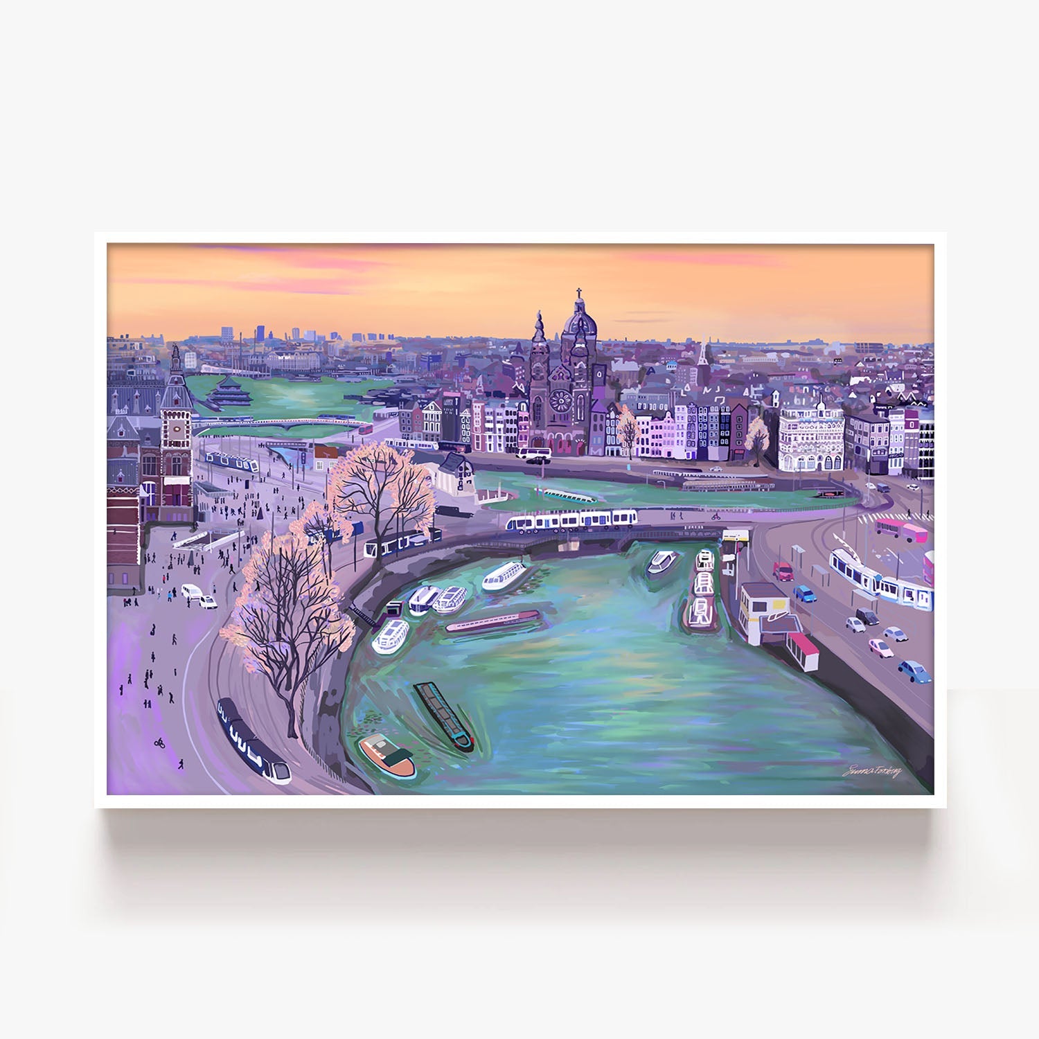 Sunrisein Amsterdam-by-Emma Forsberg-wall-art-print-canvas-poster-framed-Gioia