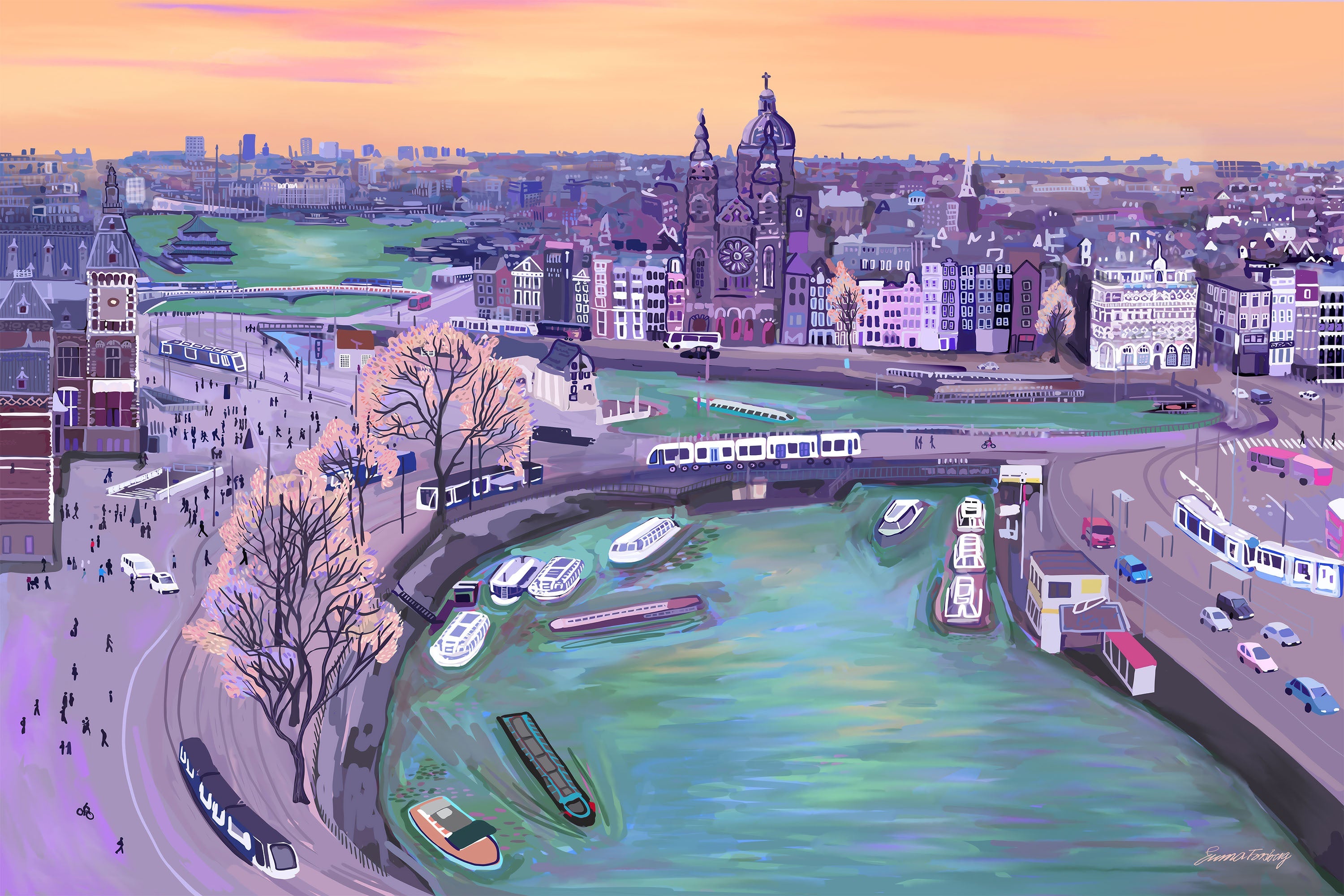 Sunrisein Amsterdam-by-Emma Forsberg-wall-art-print-canvas-poster-framed-Gioia