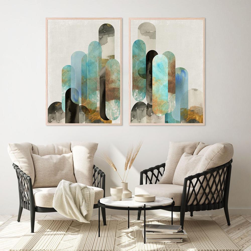 Teal Arches, Style A & B, Set Of 2-by-Tom Reeves-wall-art-print-canvas-poster-framed-Gioia