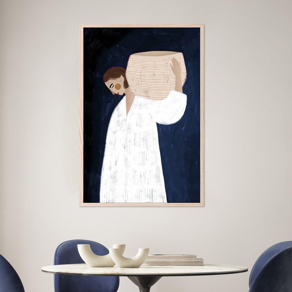 The Woman with the Pink Basket, Blue tone-by-Bea Muller-wall-art-print-canvas-poster-framed-Gioia