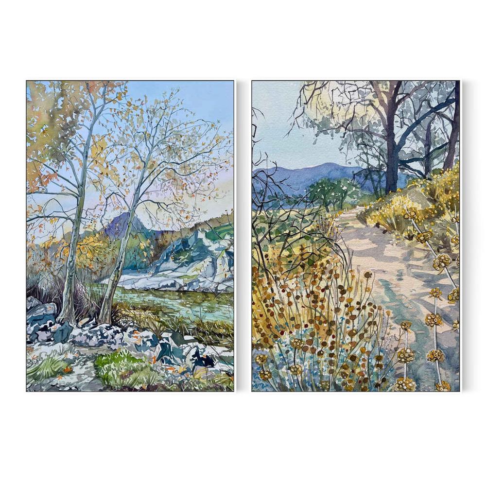 Tranquil Autumn River & Tranquil Nature Trail, Set Of 2-by-Luisa Millicent-wall-art-print-canvas-poster-framed-Gioia