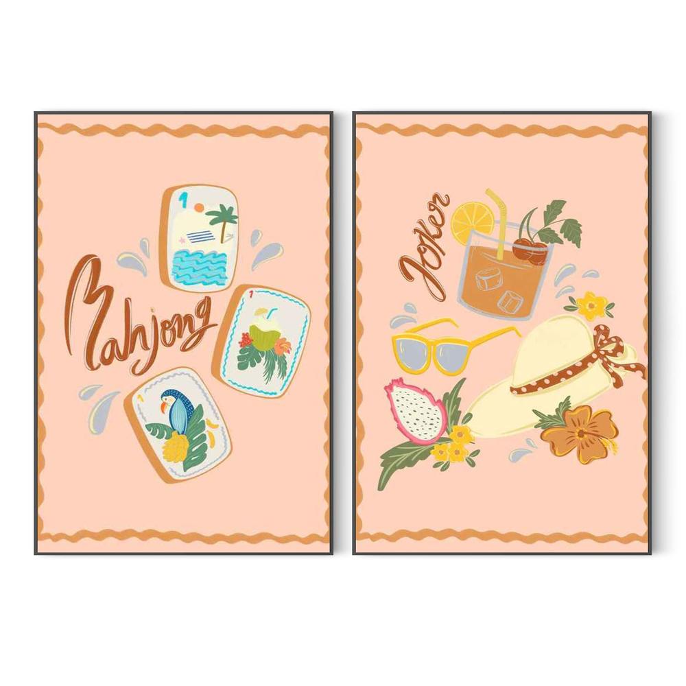 Tropical Mahjong Tiles & Tropical Summer Vibes, Set Of 2-by-Nikita Jariwala-wall-art-print-canvas-poster-framed-Gioia