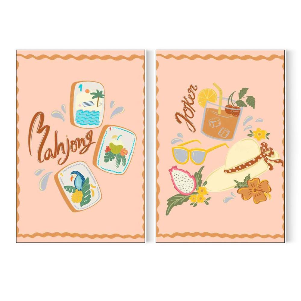 Tropical Mahjong Tiles & Tropical Summer Vibes, Set Of 2-by-Nikita Jariwala-wall-art-print-canvas-poster-framed-Gioia