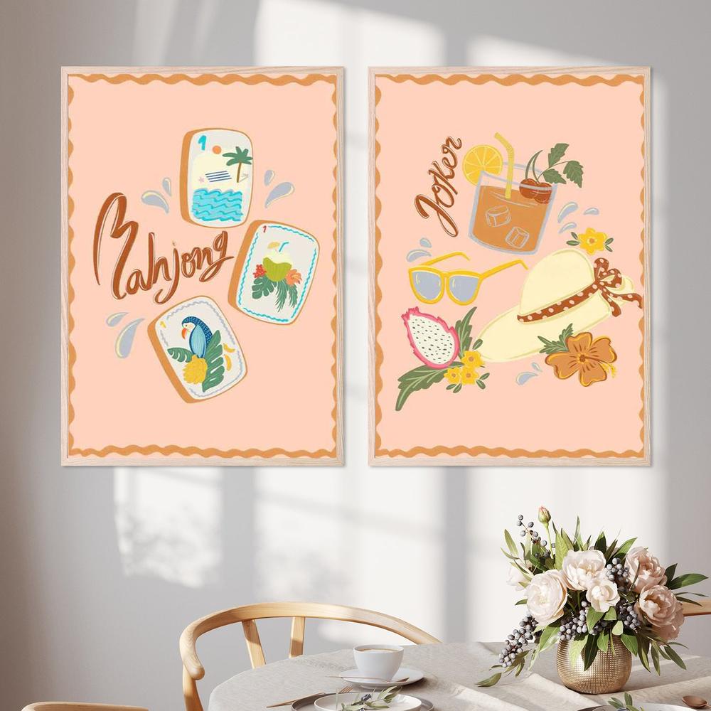 Tropical Mahjong Tiles & Tropical Summer Vibes, Set Of 2-by-Nikita Jariwala-wall-art-print-canvas-poster-framed-Gioia