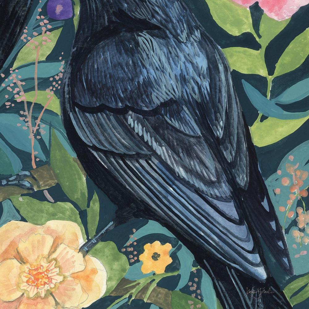 Two Crows on Flowers-by-Kate Jarvik Birch-wall-art-print-canvas-poster-framed-Gioia