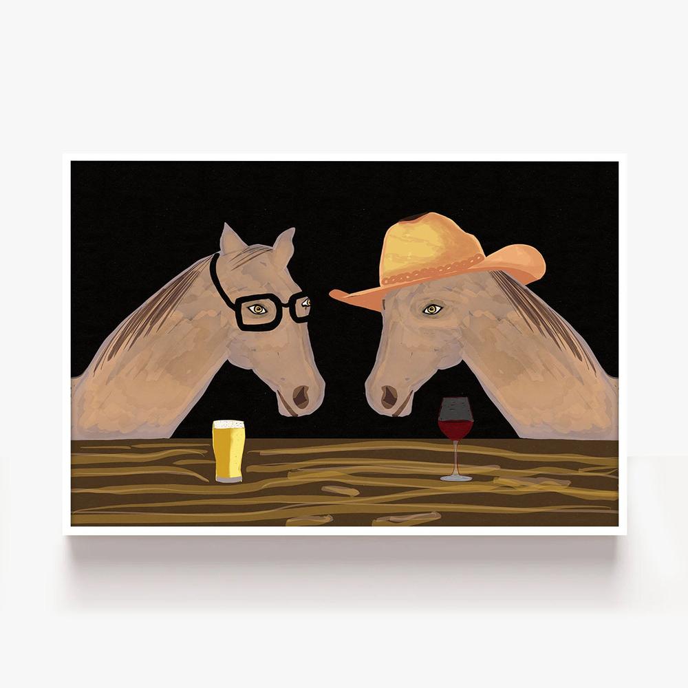Two Horses at the Bar-by-Sharyn Bursic-wall-art-print-canvas-poster-framed-Gioia