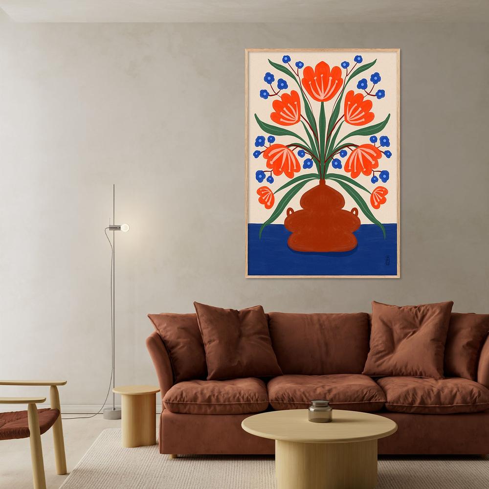 Vibrant Floral Terracotta Vase-by-Dirkie Nell-wall-art-print-canvas-poster-framed-Gioia