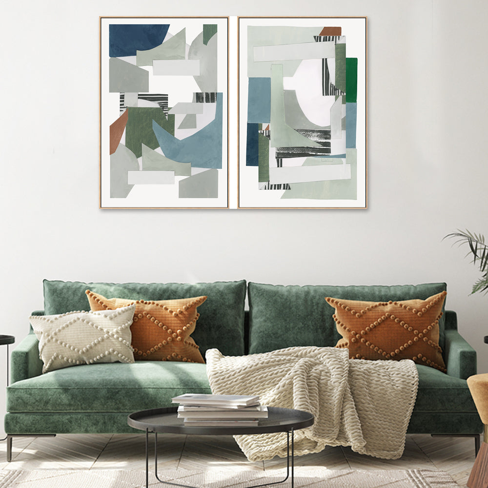 wall-art-print-canvas-poster-framed-A Blue Green Abstract Jugs , Style A & B , Set Of 2 , By Cartissi , By cartissi-1
