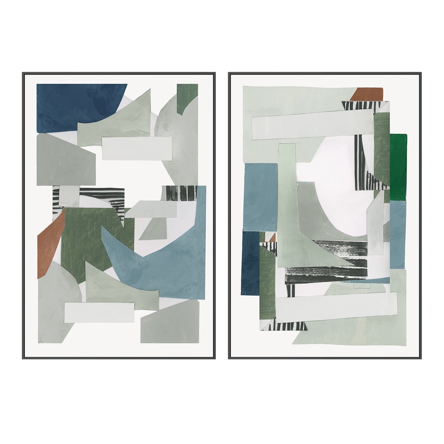 wall-art-print-canvas-poster-framed-A Blue Green Abstract Jugs , Style A & B , Set Of 2 , By Cartissi , By cartissi-2