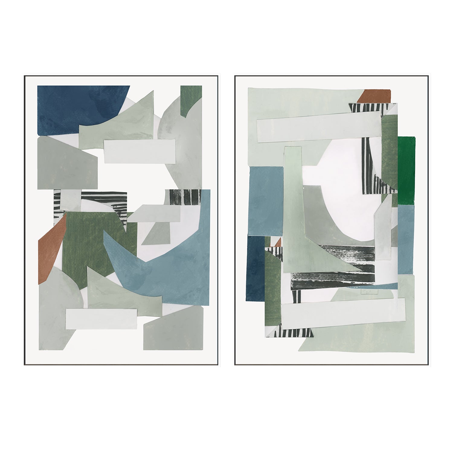 wall-art-print-canvas-poster-framed-A Blue Green Abstract Jugs , Style A & B , Set Of 2 , By Cartissi , By cartissi-4