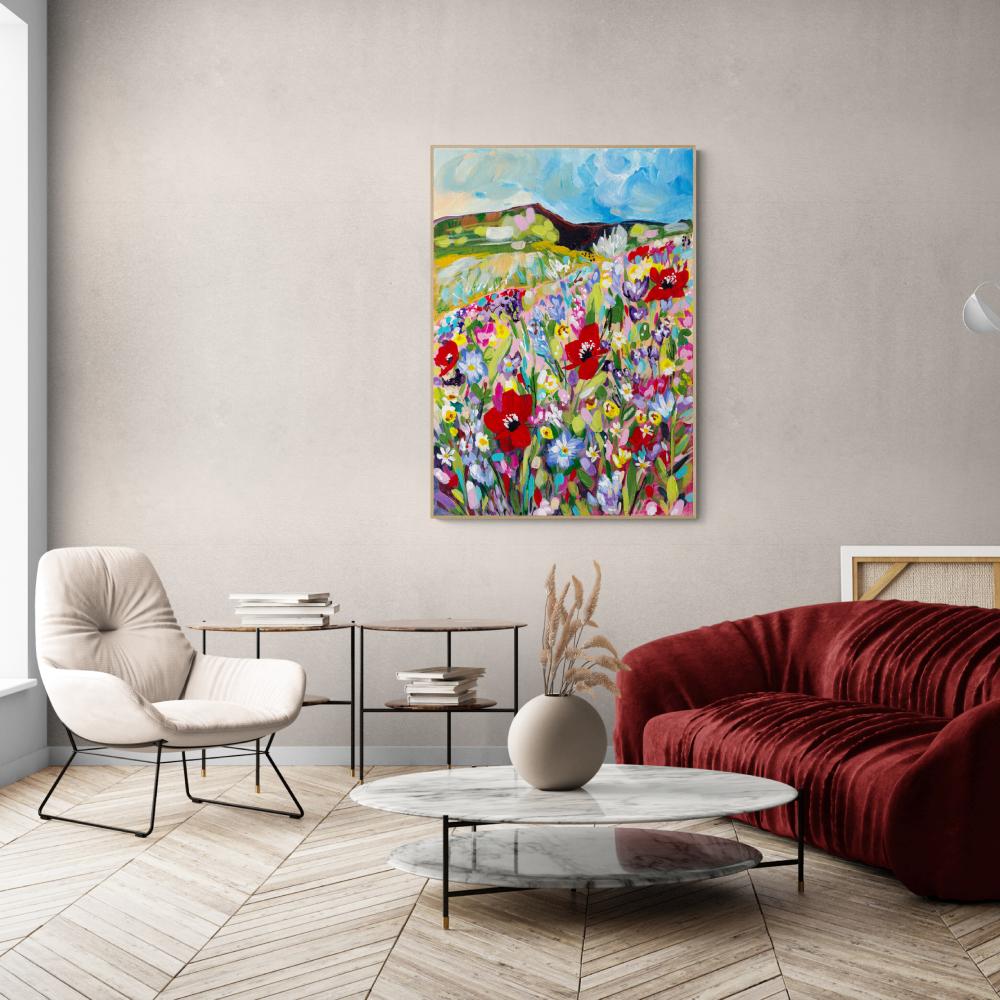 wall-art-print-canvas-poster-framed-A Field Of Wild Flowers Dotted With Poppies-by-Lia Nell-Gioia Wall Art
