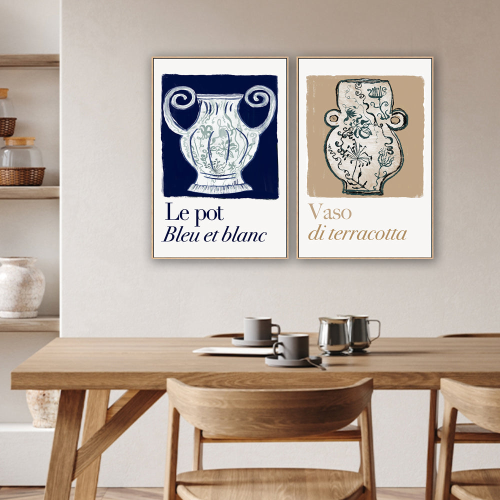 wall-art-print-canvas-poster-framed-A Le pot Bleu et Blanc , Set Of 2 , By Cartissi , By cartissi-1