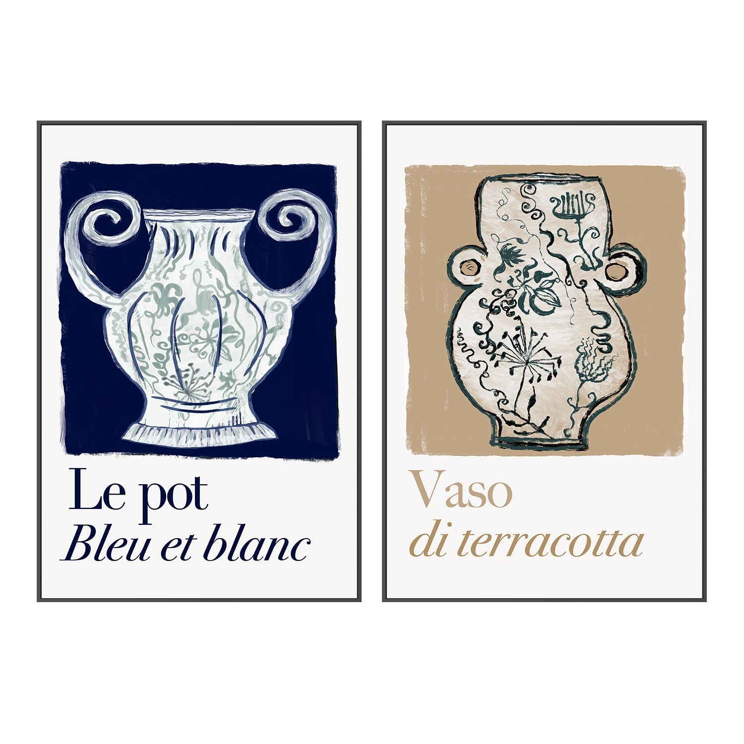 wall-art-print-canvas-poster-framed-A Le pot Bleu et Blanc , Set Of 2 , By Cartissi , By cartissi-2