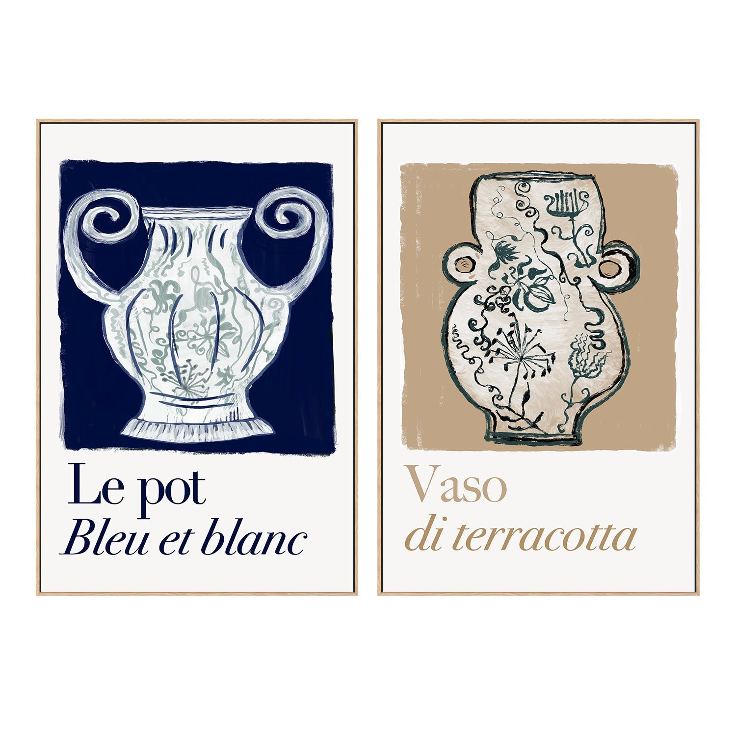 wall-art-print-canvas-poster-framed-A Le pot Bleu et Blanc , Set Of 2 , By Cartissi , By cartissi-3