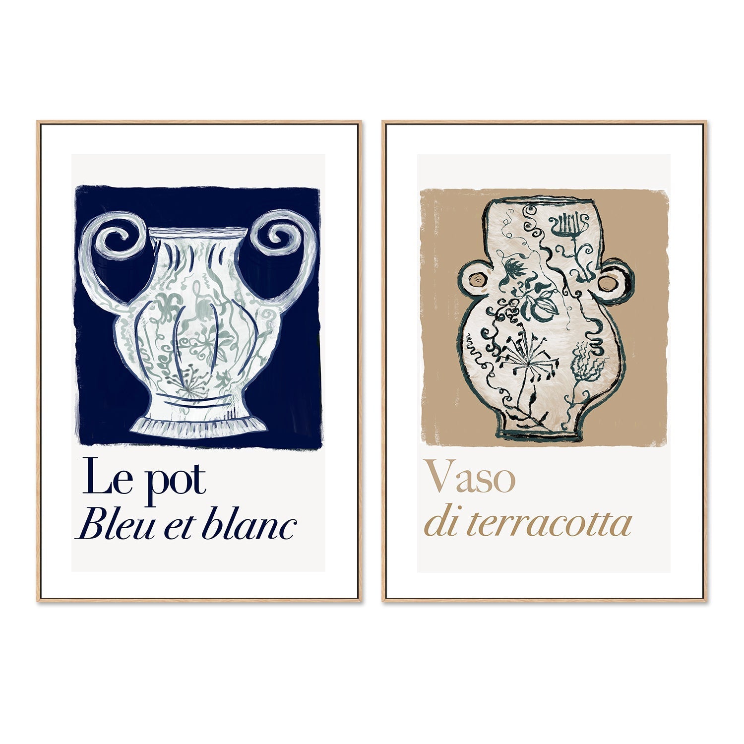 wall-art-print-canvas-poster-framed-A Le pot Bleu et Blanc , Set Of 2 , By Cartissi , By cartissi-5