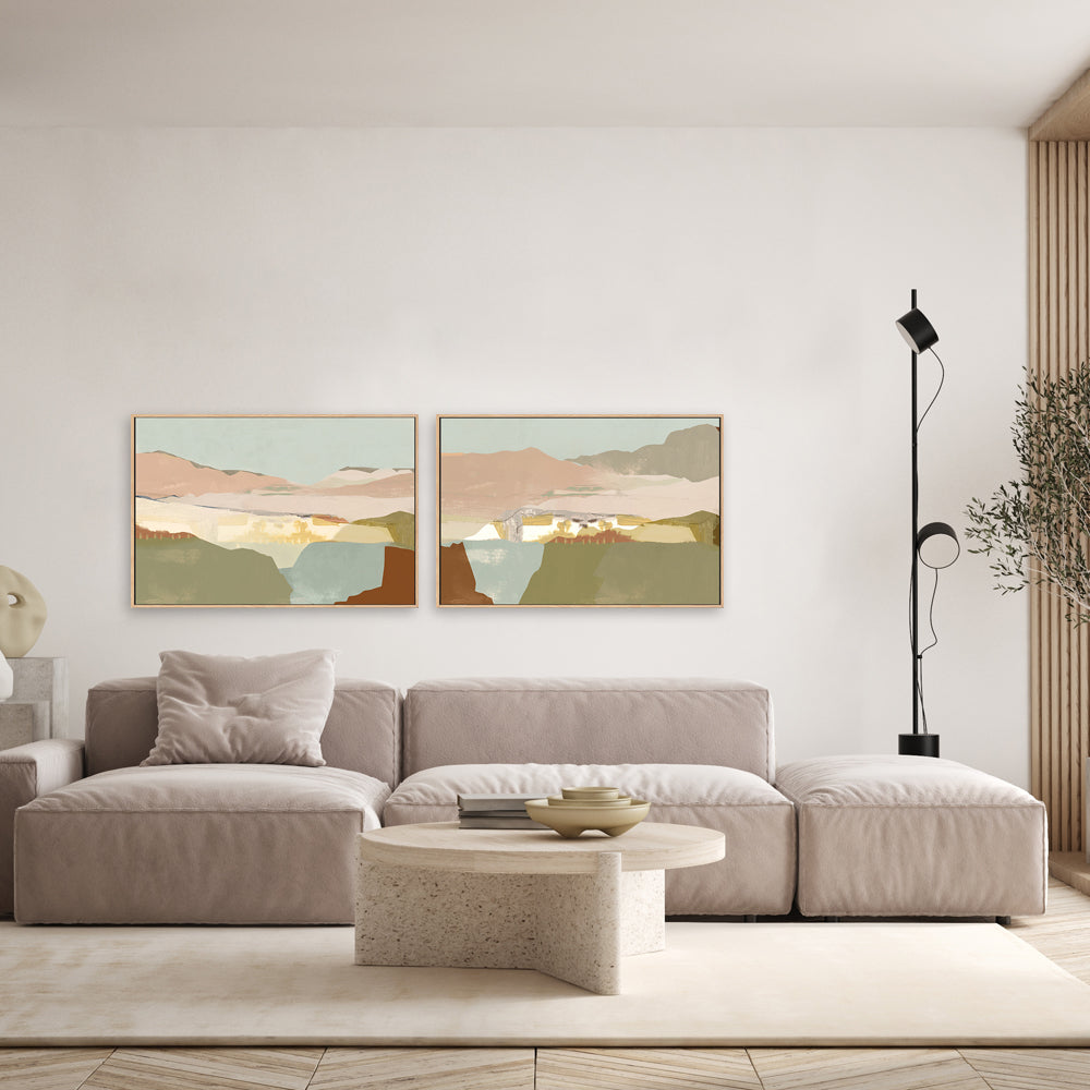 wall-art-print-canvas-poster-framed-A Pink Sandy Dunes , Style A & B, Set Of 2 , By Cartissi , By cartissi-1