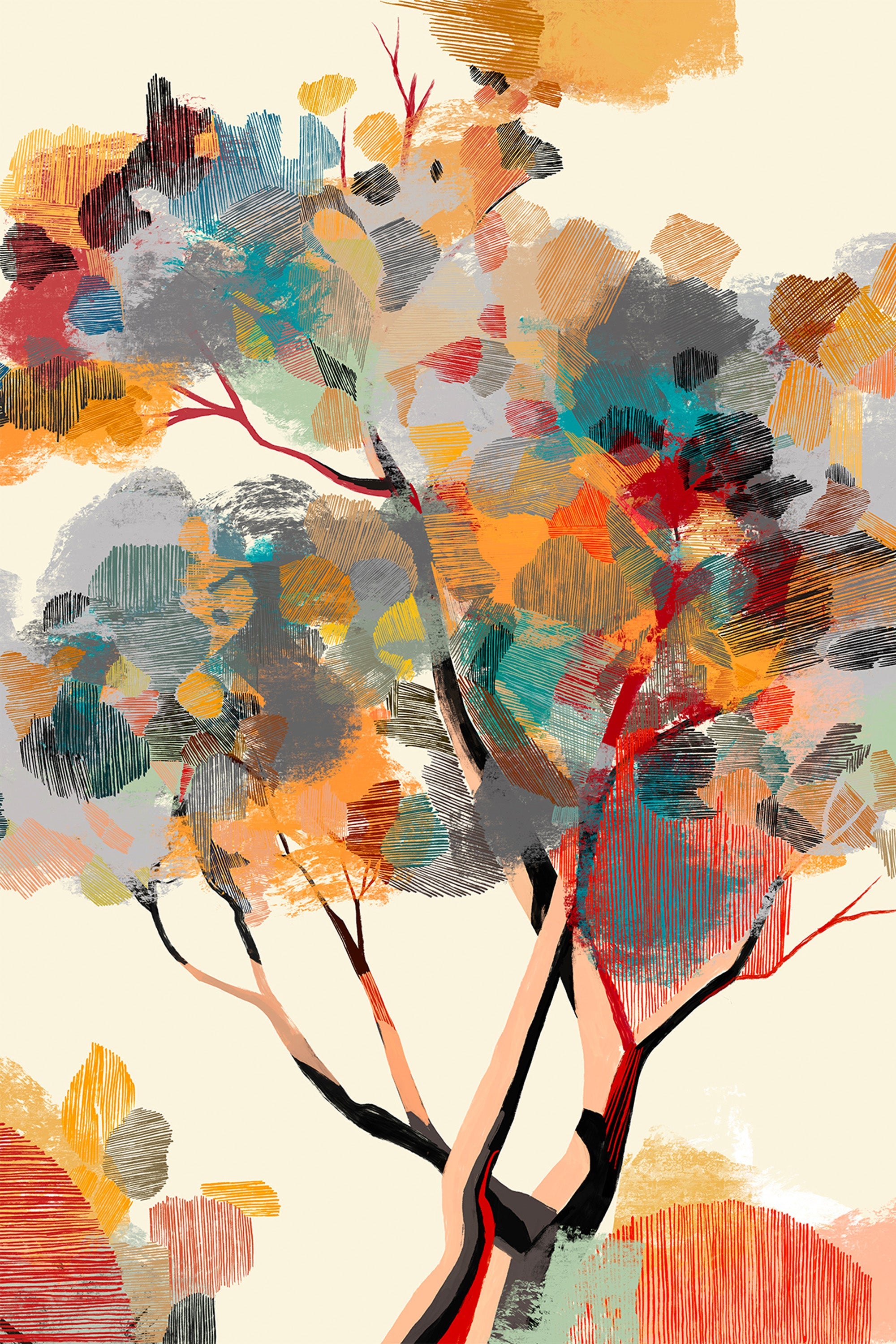 wall-art-print-canvas-poster-framed-Abstract Autumn Tree-1