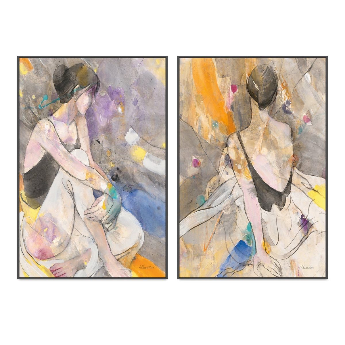 wall-art-print-canvas-poster-framed-Abstract Ballerina, Style A & B, Set Of 2 , By Albena Hristova-GIOIA-WALL-ART