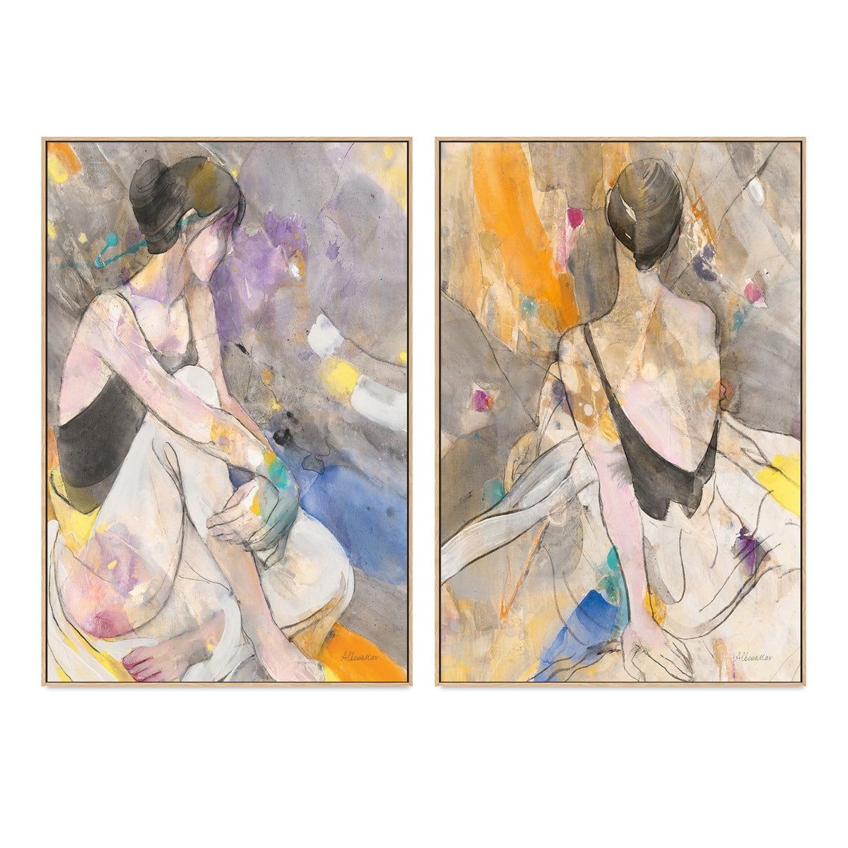 wall-art-print-canvas-poster-framed-Abstract Ballerina, Style A & B, Set Of 2 , By Albena Hristova-GIOIA-WALL-ART