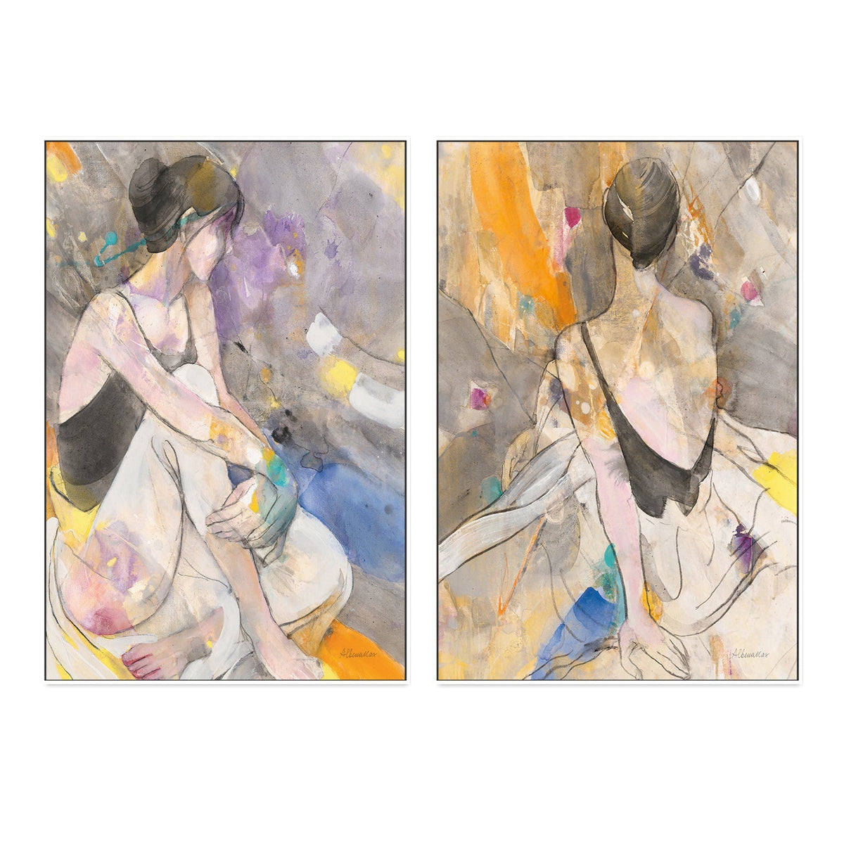 wall-art-print-canvas-poster-framed-Abstract Ballerina, Style A & B, Set Of 2 , By Albena Hristova-GIOIA-WALL-ART