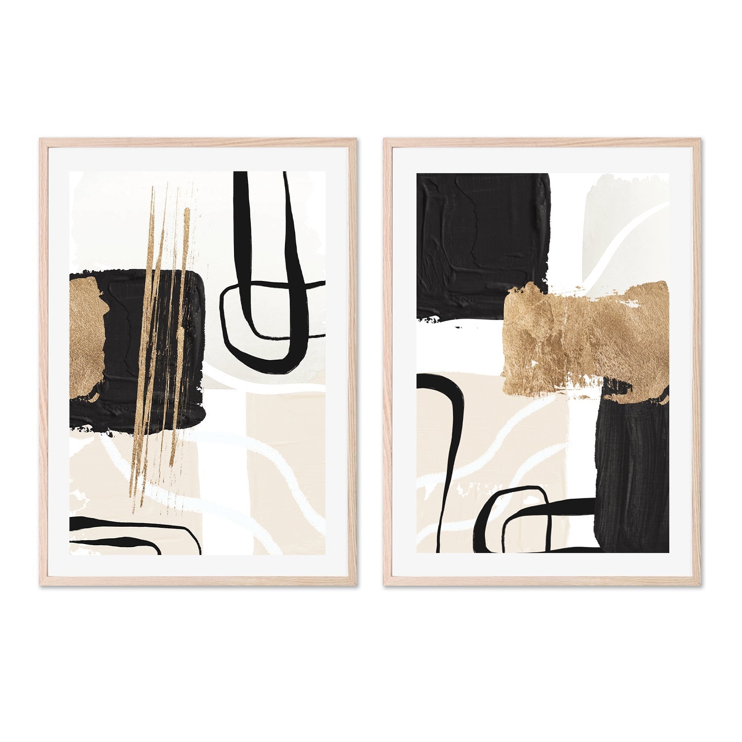 wall-art-print-canvas-poster-framed-Abstract Black And Gold, Style A & B, Set Of 2 , By Sally Ann Moss-GIOIA-WALL-ART