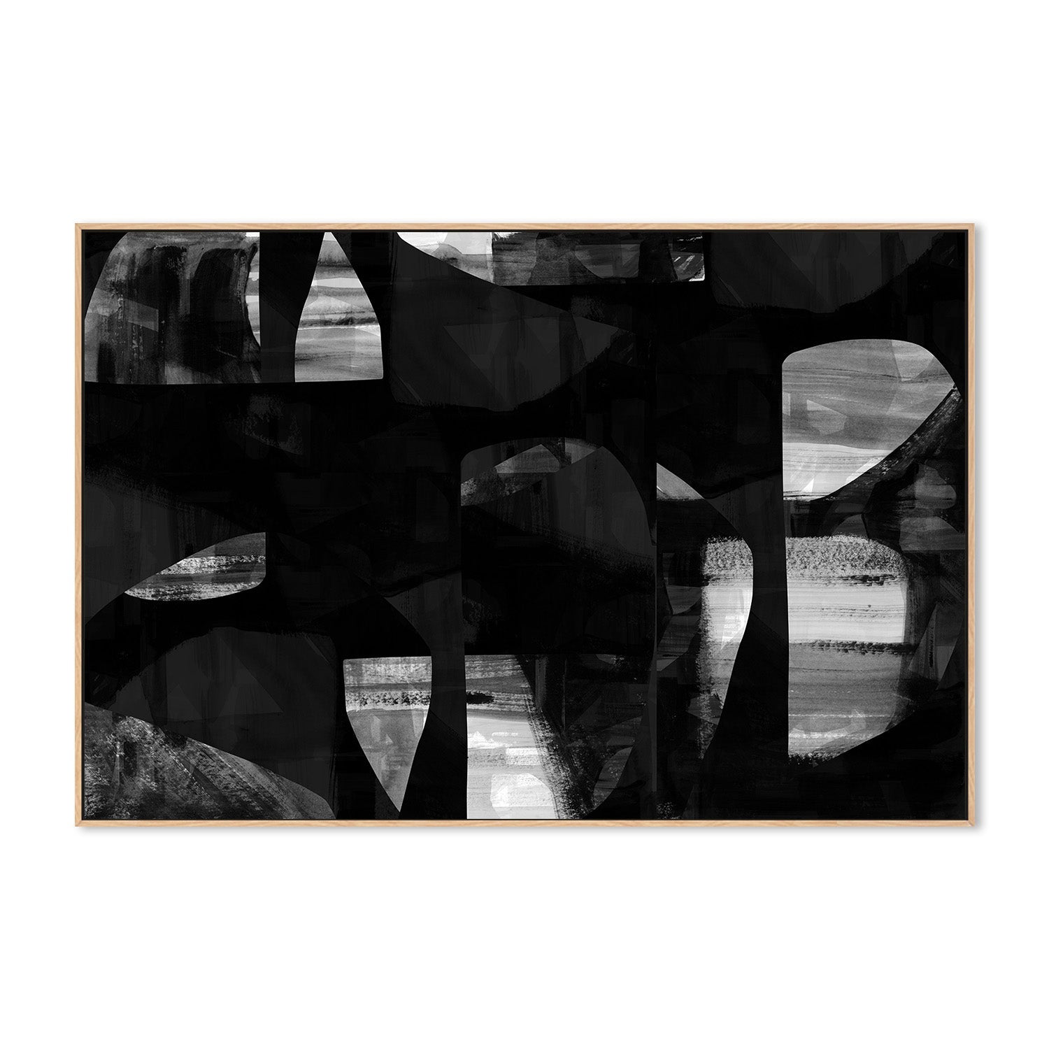 wall-art-print-canvas-poster-framed-Abstract Black Night Shapes, Style A-4