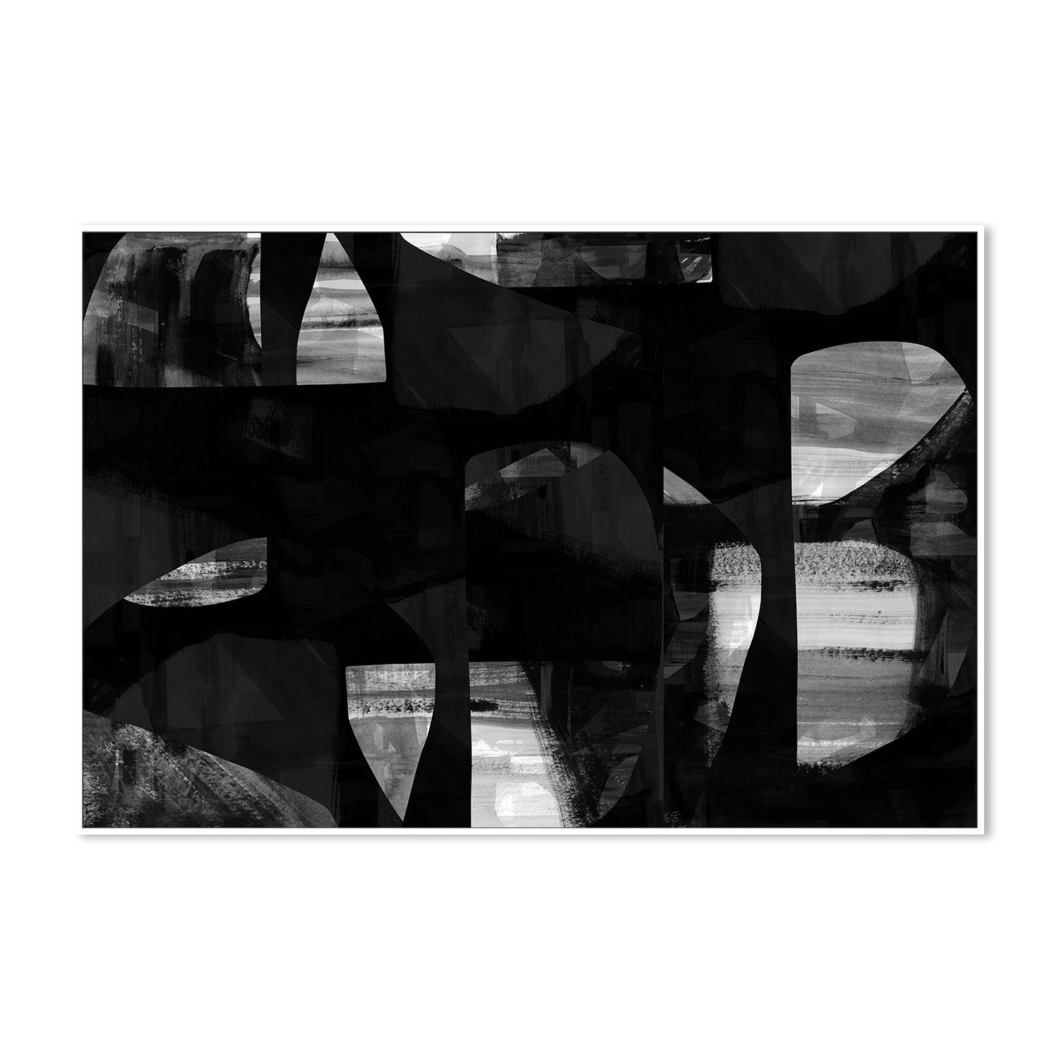 wall-art-print-canvas-poster-framed-Abstract Black Night Shapes, Style A-5