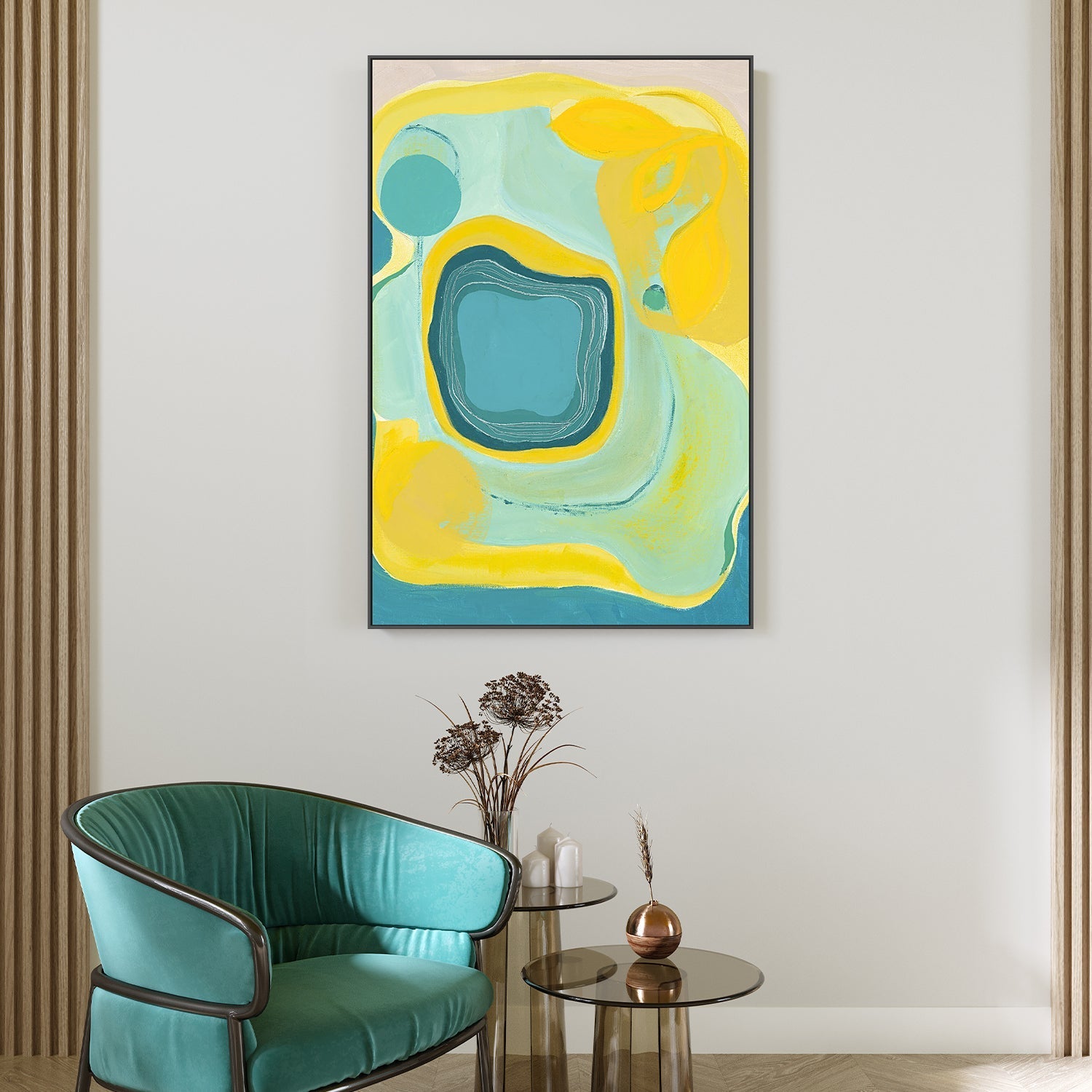 wall-art-print-canvas-poster-framed-Abstract Bloom Yellow Teal , By Lynda Skye-7