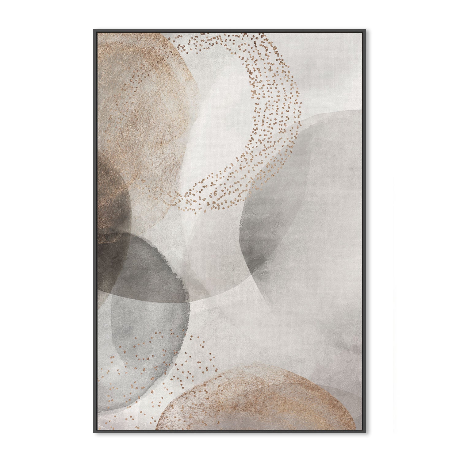 wall-art-print-canvas-poster-framed-Abstract Circles Grey Gold-by-Dear Musketeer Studio-Gioia Wall Art