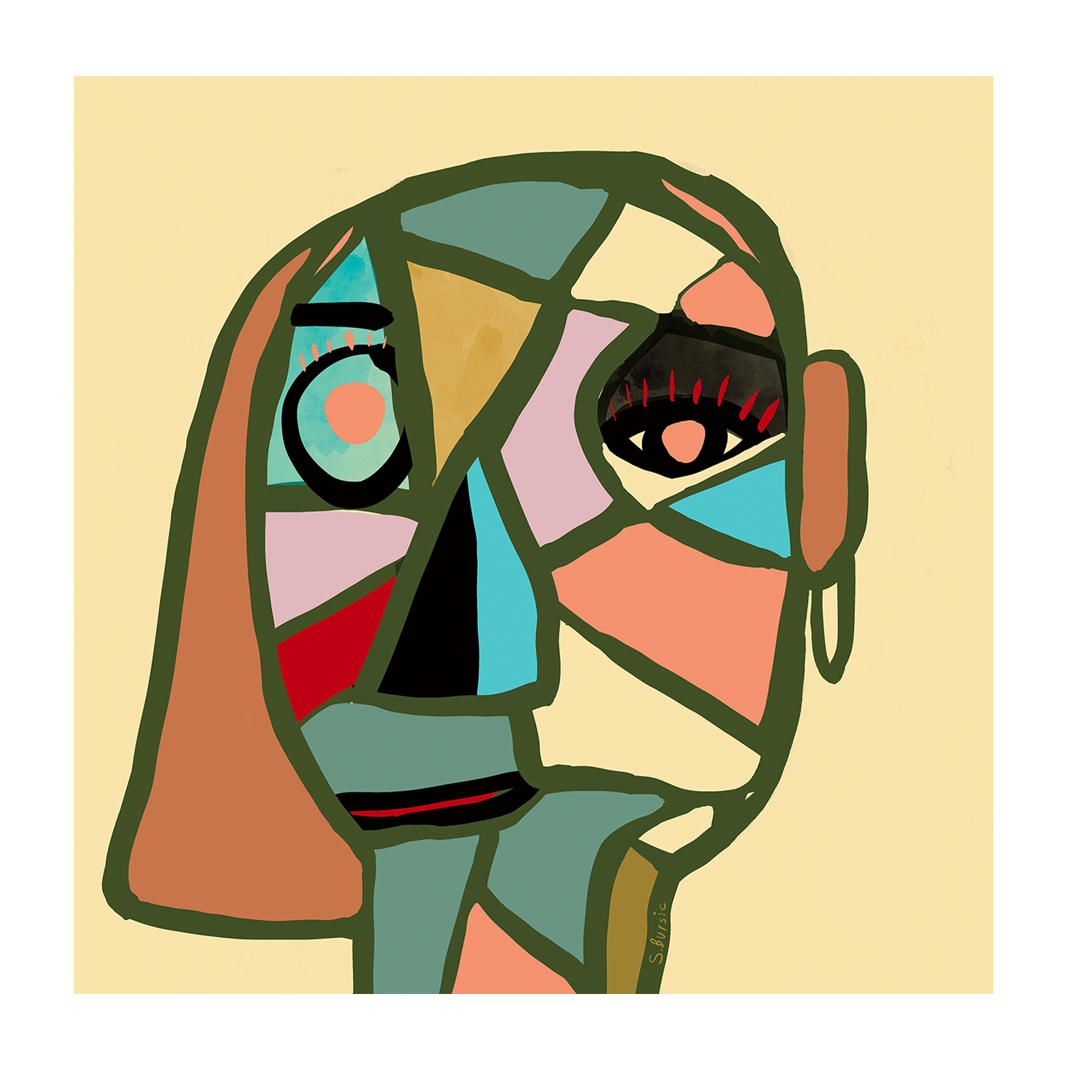wall-art-print-canvas-poster-framed-Abstract Female Portrait , By Sharyn Bursic-1