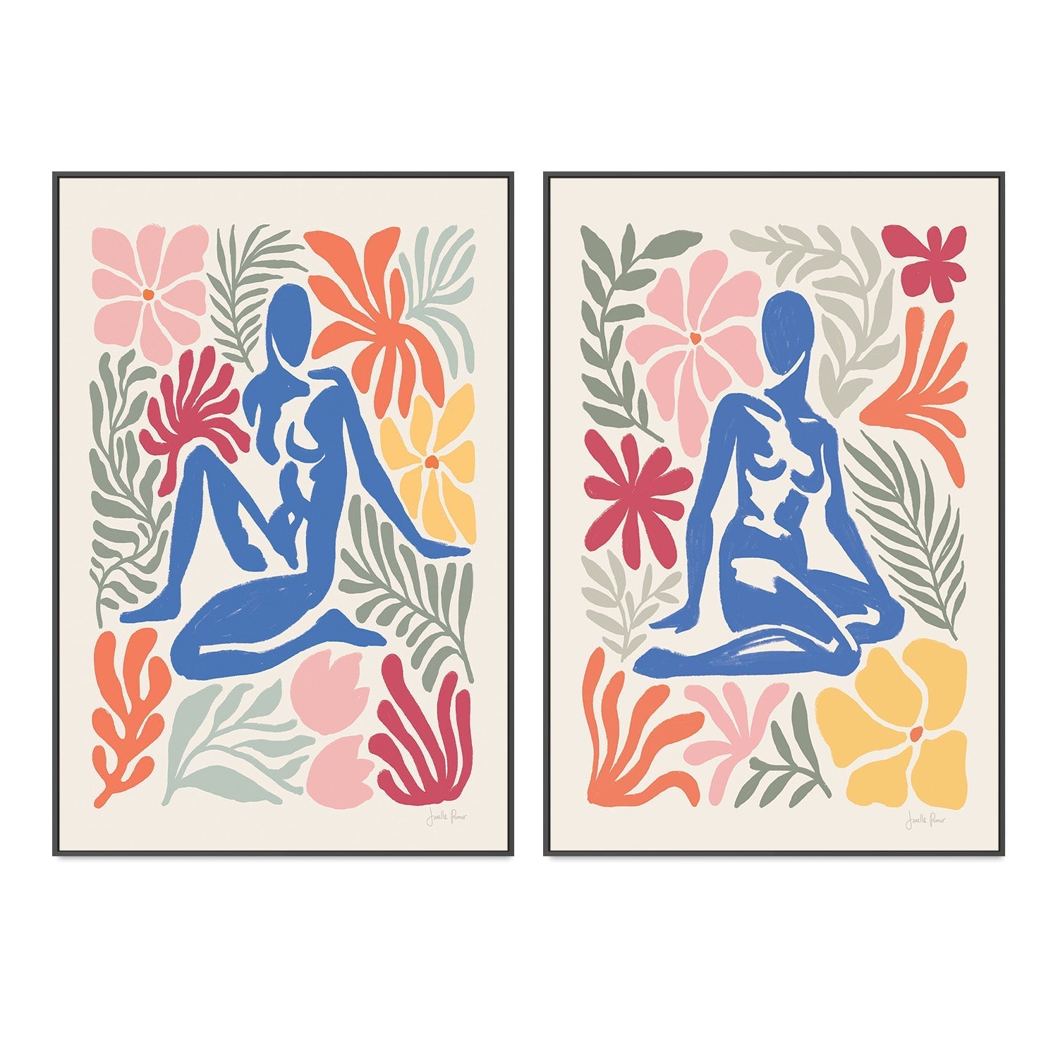 wall-art-print-canvas-poster-framed-Abstract Garden, Style A & B, Set Of 2-3