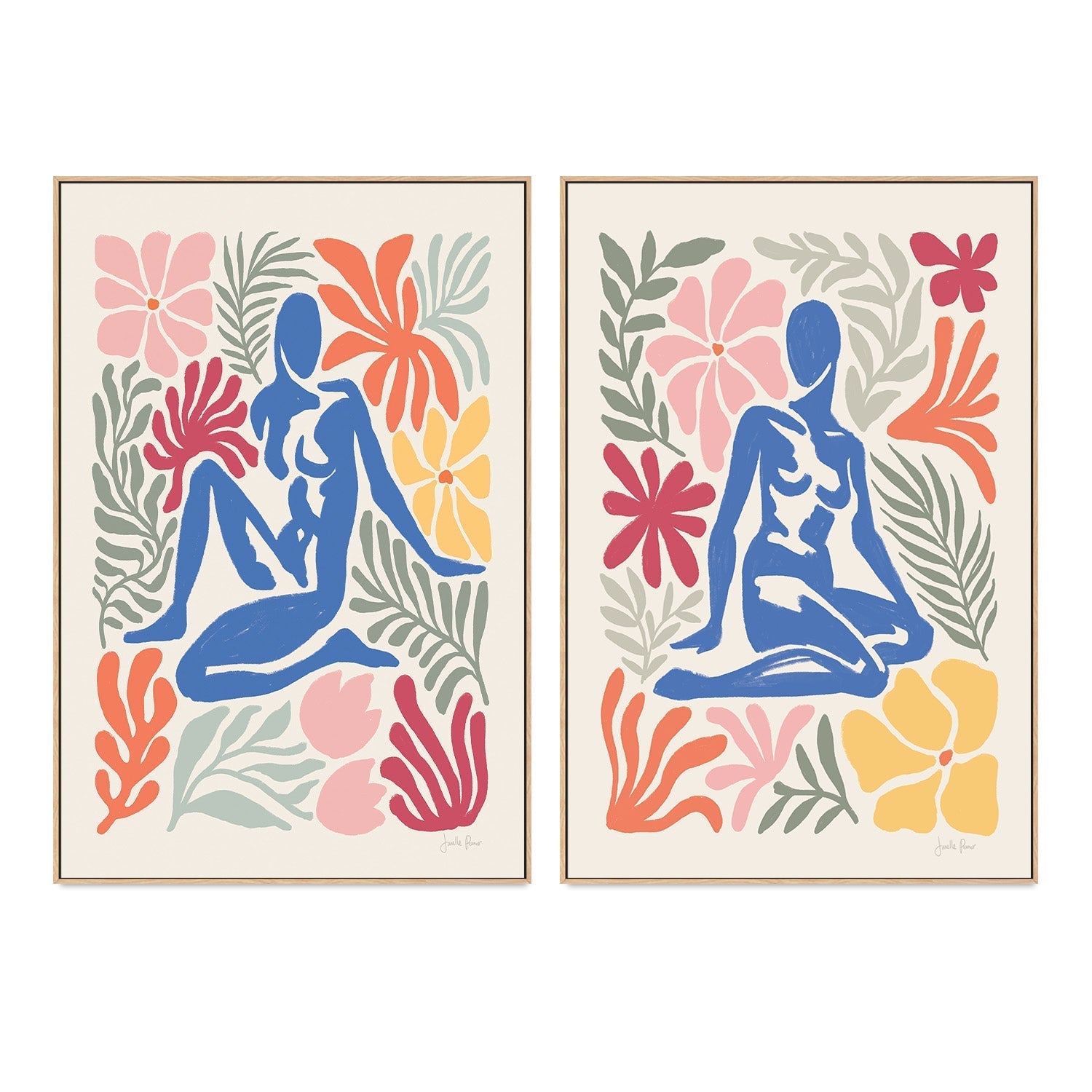 wall-art-print-canvas-poster-framed-Abstract Garden, Style A & B, Set Of 2-4