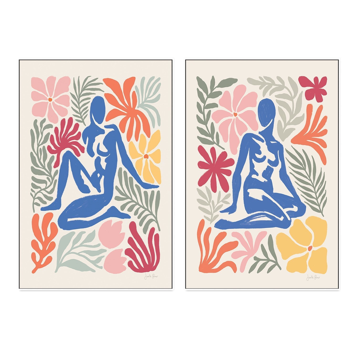 wall-art-print-canvas-poster-framed-Abstract Garden, Style A & B, Set Of 2-5