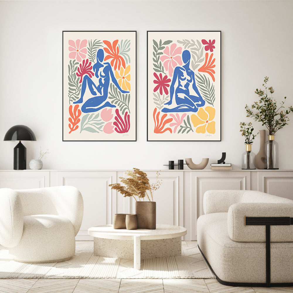 wall-art-print-canvas-poster-framed-Abstract Garden, Style A & B, Set Of 2-8