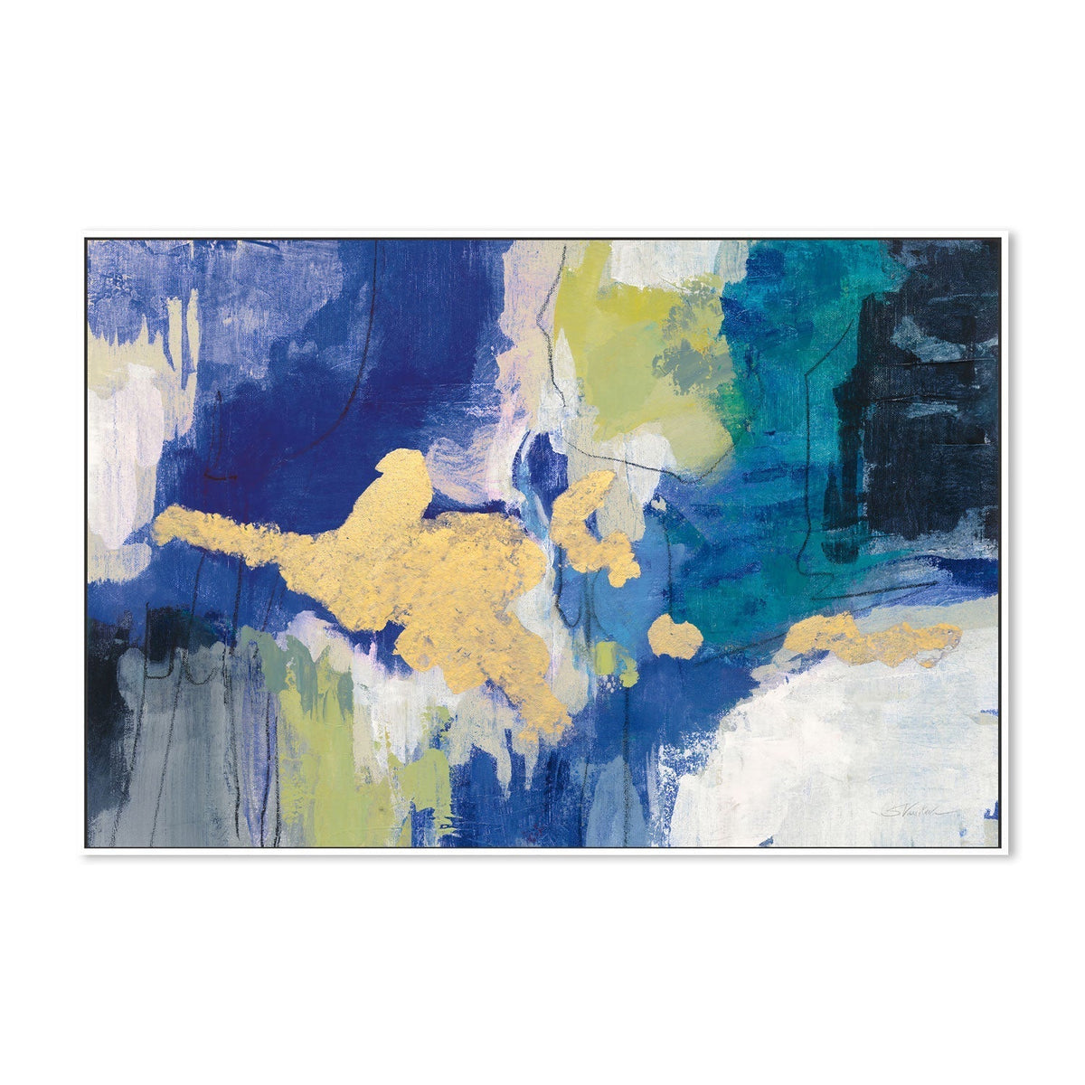 wall-art-print-canvas-poster-framed-Abstract Gold And Blue , By Silvia Vassileva-GIOIA-WALL-ART