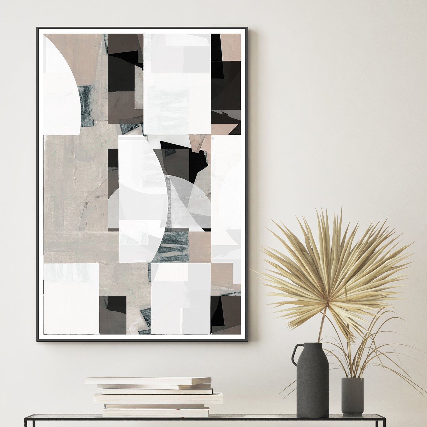 wall-art-print-canvas-poster-framed-Abstract Mocha Black White Composition, Style A-2