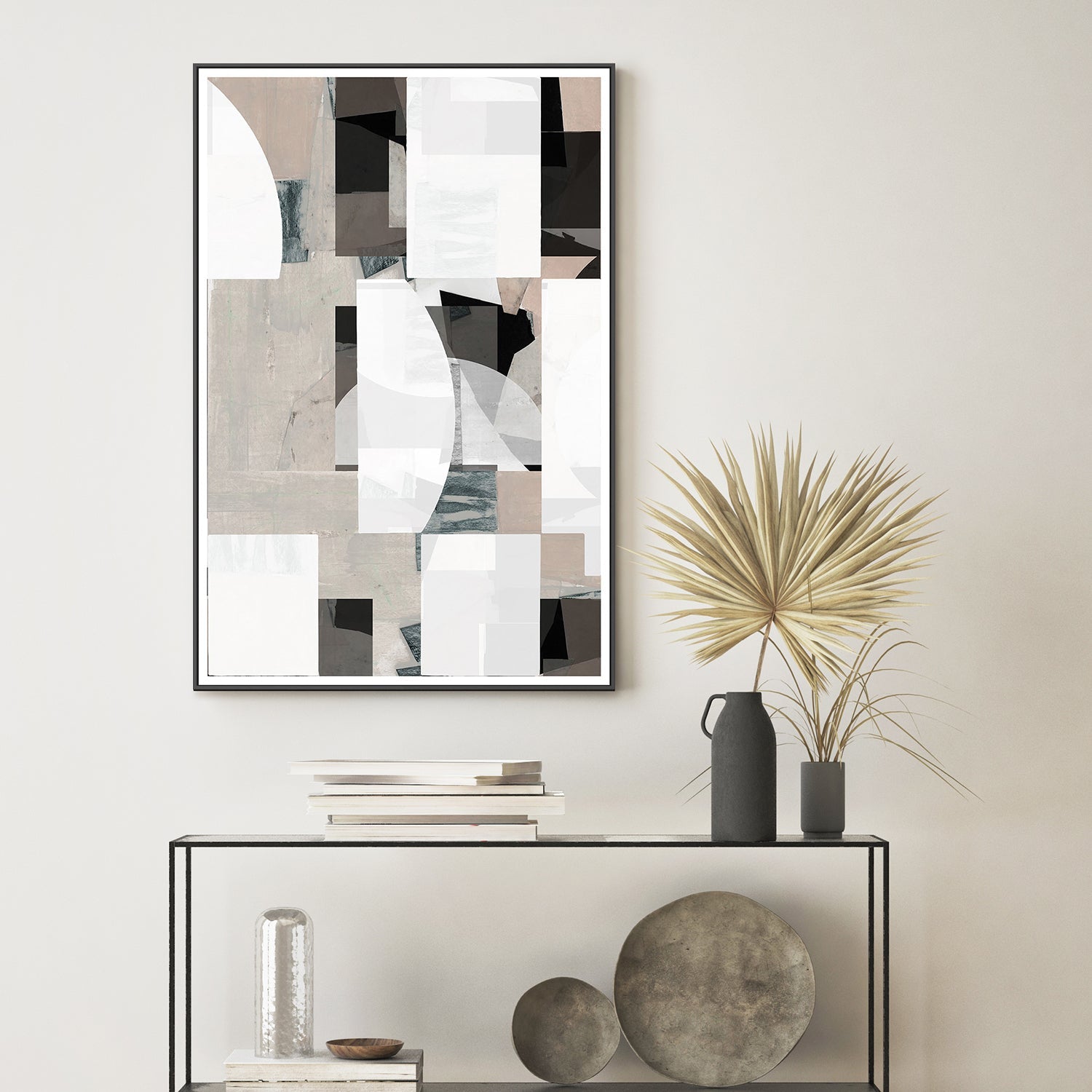 wall-art-print-canvas-poster-framed-Abstract Mocha Black White Composition, Style A-7