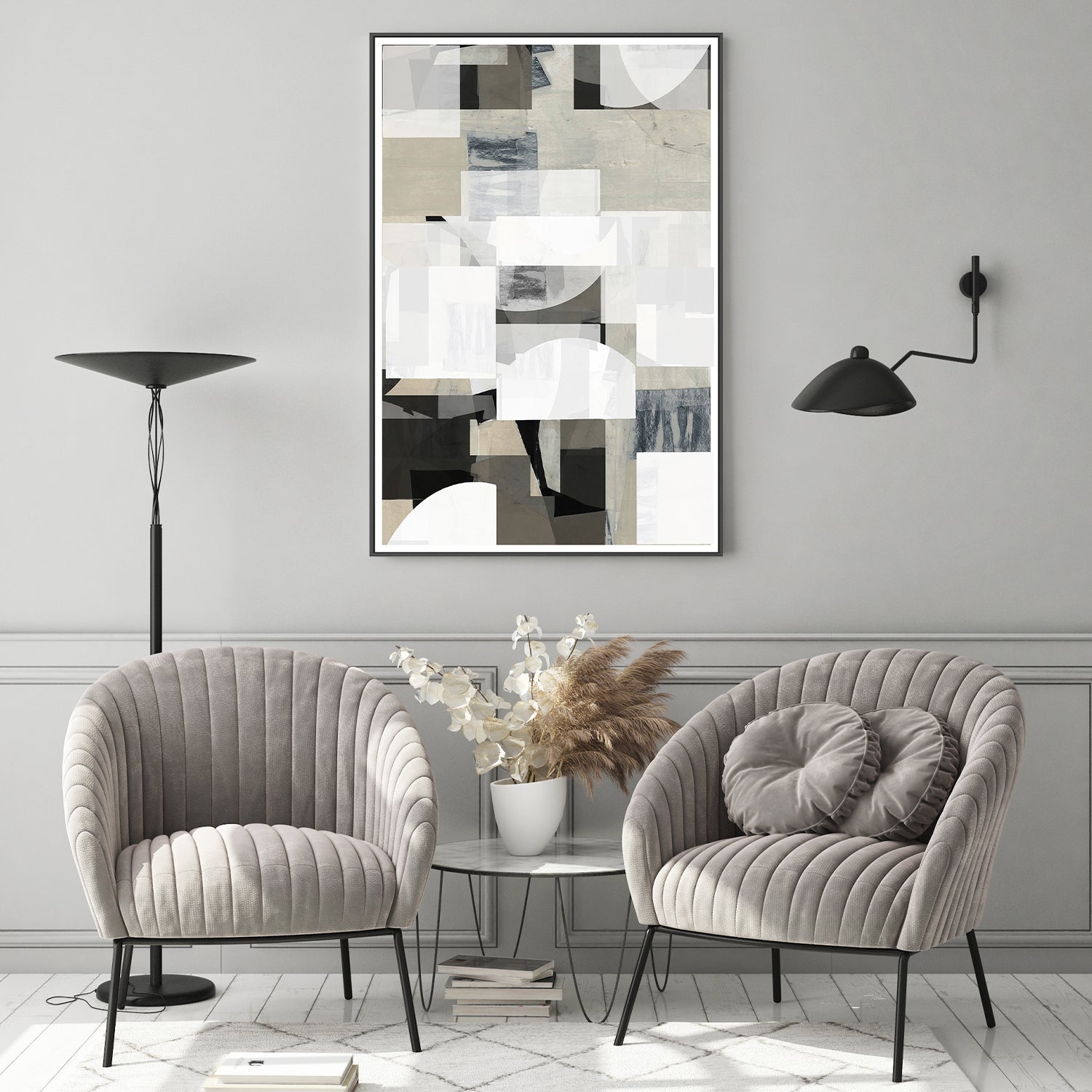 wall-art-print-canvas-poster-framed-Abstract Mocha Black White Composition, Style B-7